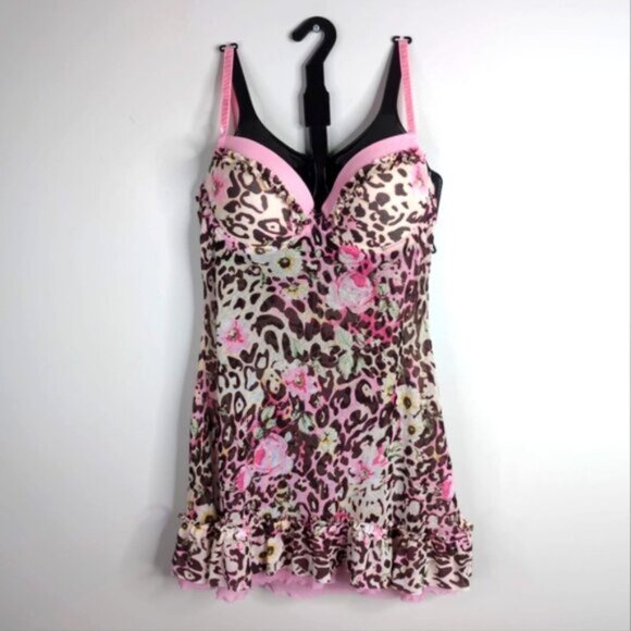 Vintage Y2K 2000s Babydoll Animal Leopard Glam Sexy Playboy Playmate Lingerie S - Picture 1 of 6